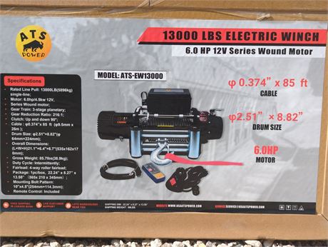 13000 LBS Electric Winch with 6.0 HP Motor