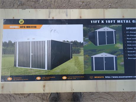 11ft x 19ft Metal Garage Shed with Double Front Doors